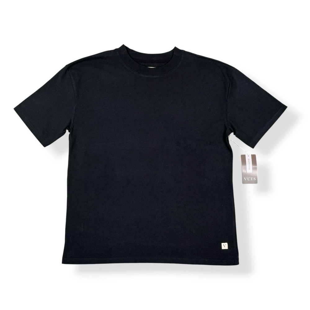 Vues Black T-Shirt Men Medium Short Sleeve Cotton Essential Oversized NWT